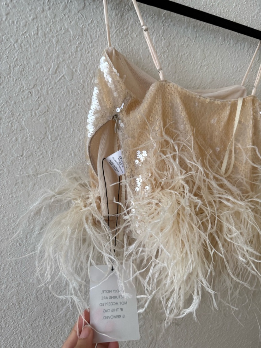 L'Academie Champagne Sequin Feather Cami - Picture 6 of 6